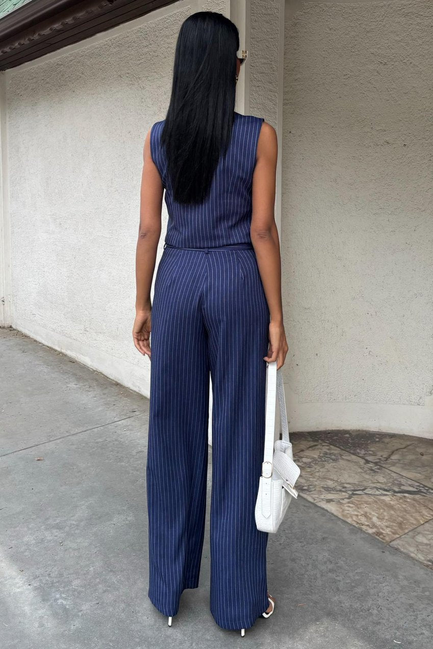 Vest Cross Detail Buttoned Pocket Vest Suit Blue