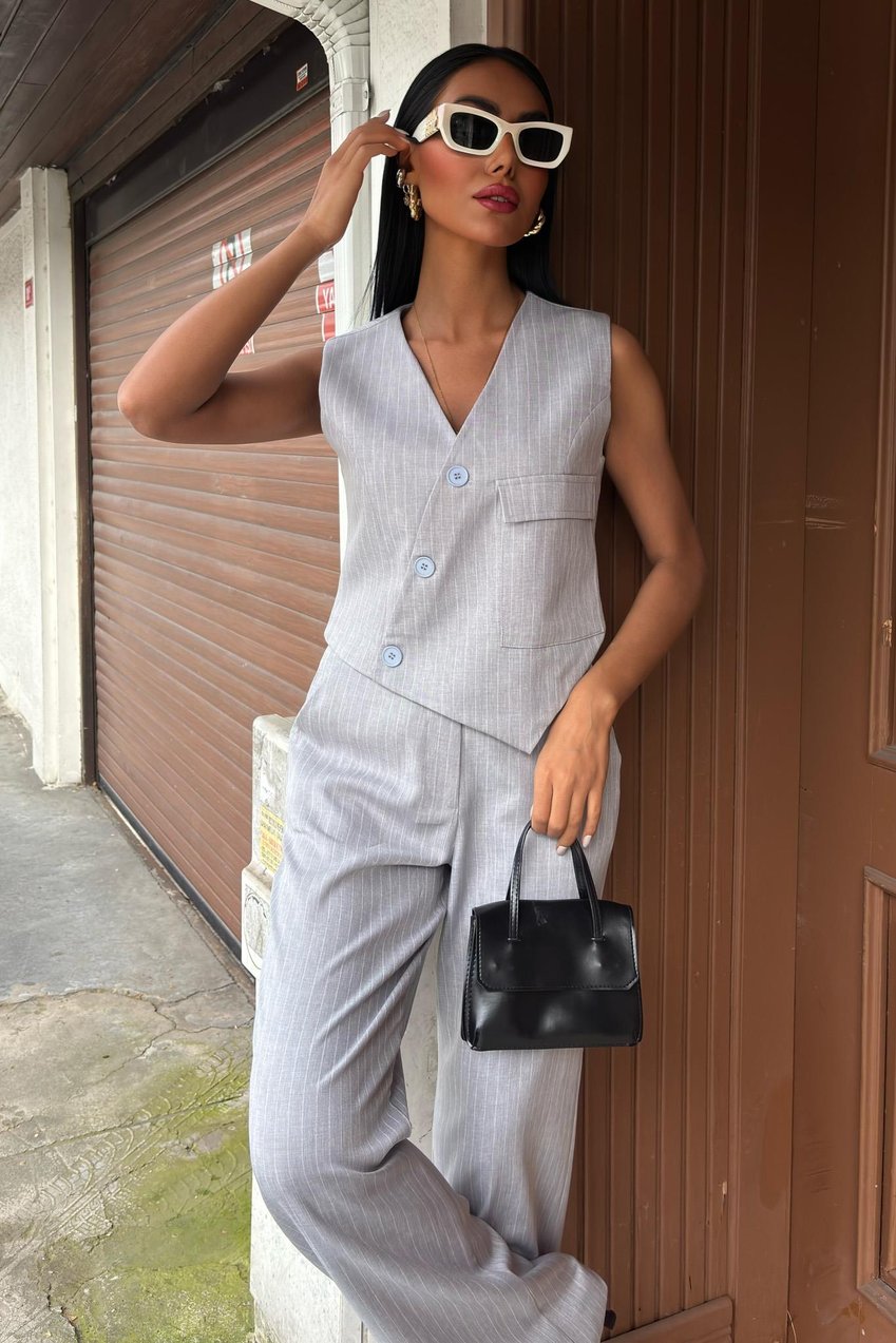 Vest Cross Detail Buttoned Pocket Vest Suit silver