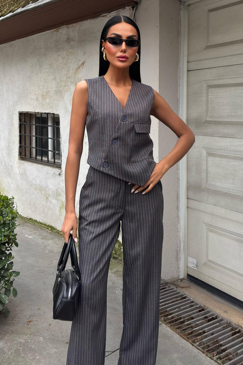 Vest Cross Detail Buttoned Pocket Vest Suit Grey