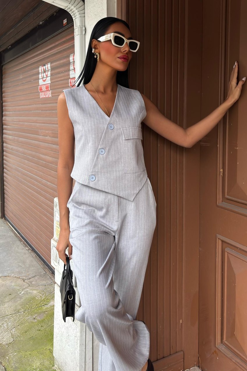 Vest Cross Detail Buttoned Pocket Vest Suit silver