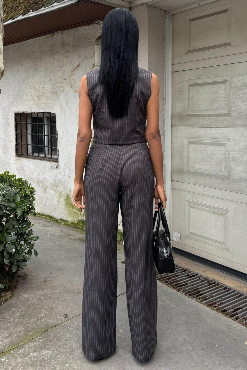 Vest Cross Detail Buttoned Pocket Vest Suit Grey