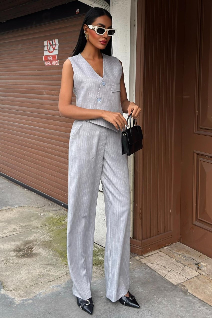 Vest Cross Detail Buttoned Pocket Vest Suit silver