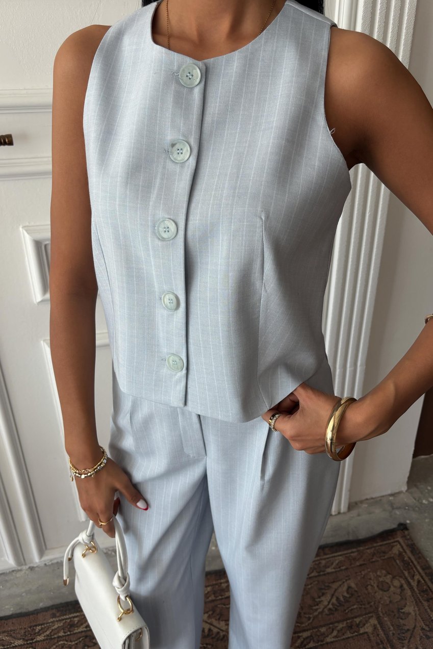 Vest Plazzo Trousers Striped Flame Poliviscon Suit Light Blue