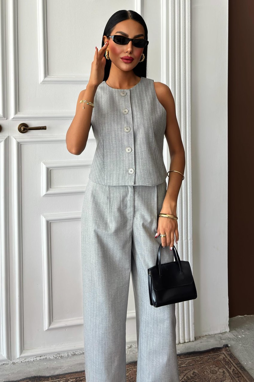 Vest Plazzo Trousers Striped Flame Poliviscon Suit Silver