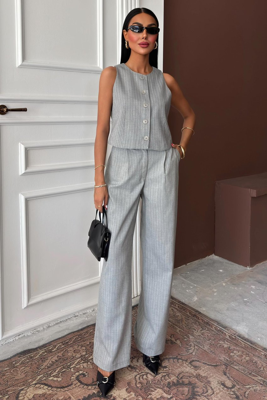 Vest Plazzo Trousers Striped Flame Poliviscon Suit Silver