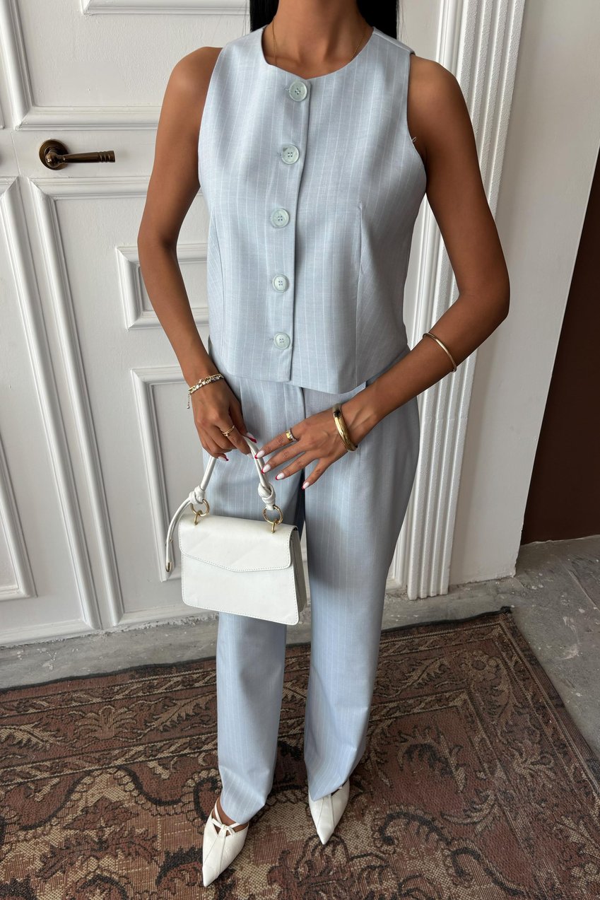 Vest Plazzo Trousers Striped Flame Poliviscon Suit Light Blue