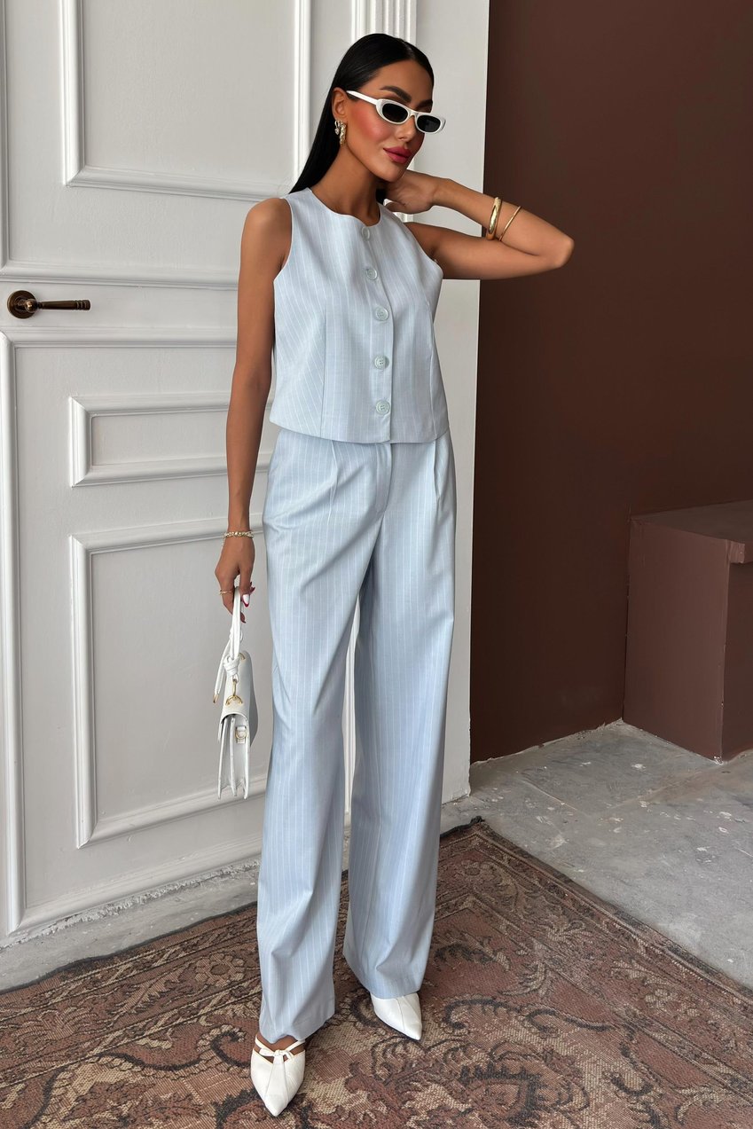 Vest Plazzo Trousers Striped Flame Poliviscon Suit Light Blue