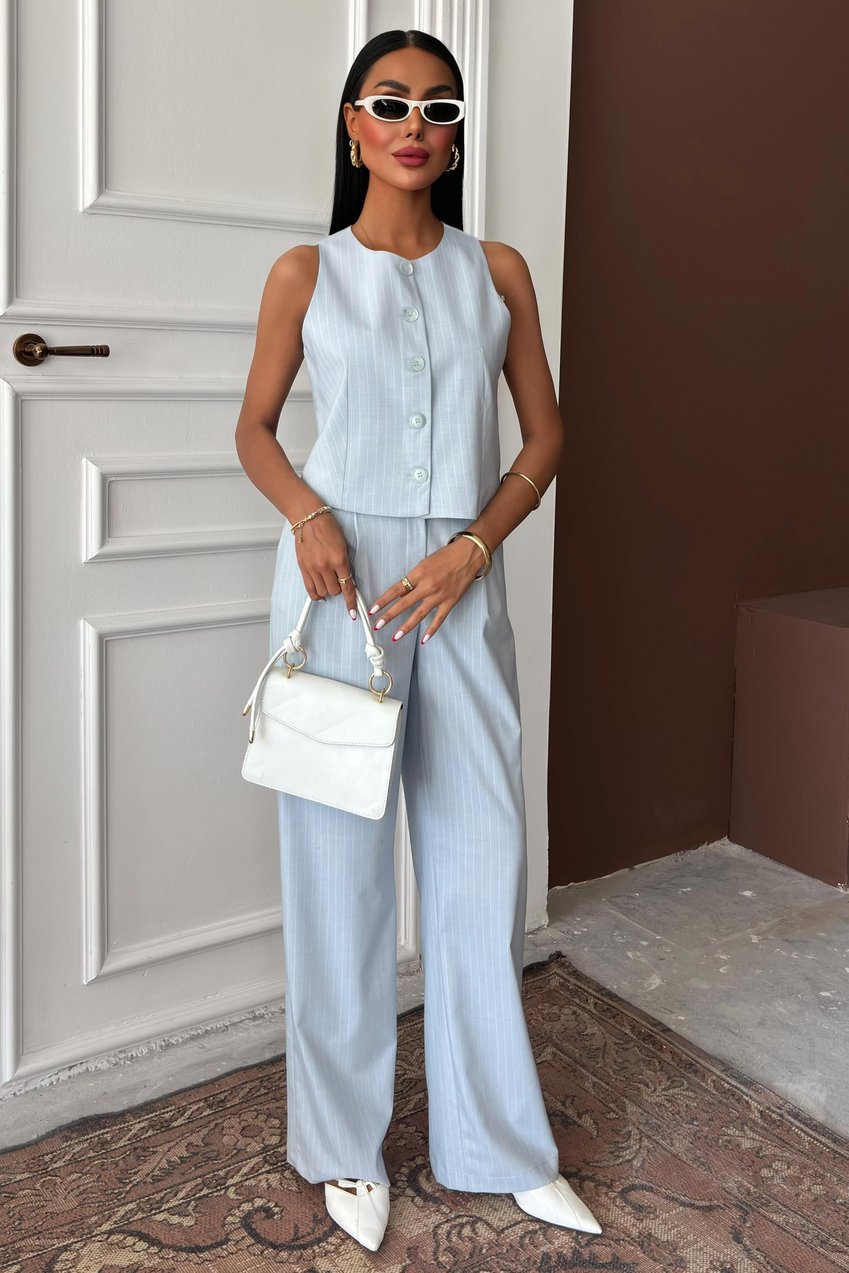 Vest Plazzo Trousers Striped Flame Poliviscon Suit Light Blue