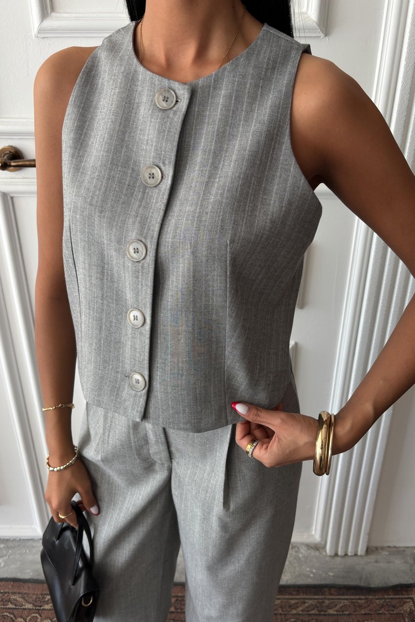 Vest Plazzo Trousers Striped Flame Poliviscon Suit Silver