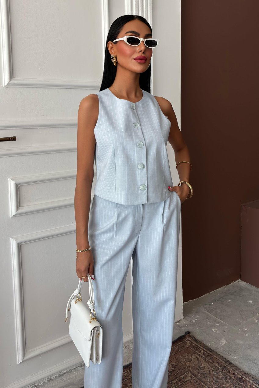 Vest Plazzo Trousers Striped Flame Poliviscon Suit Light Blue
