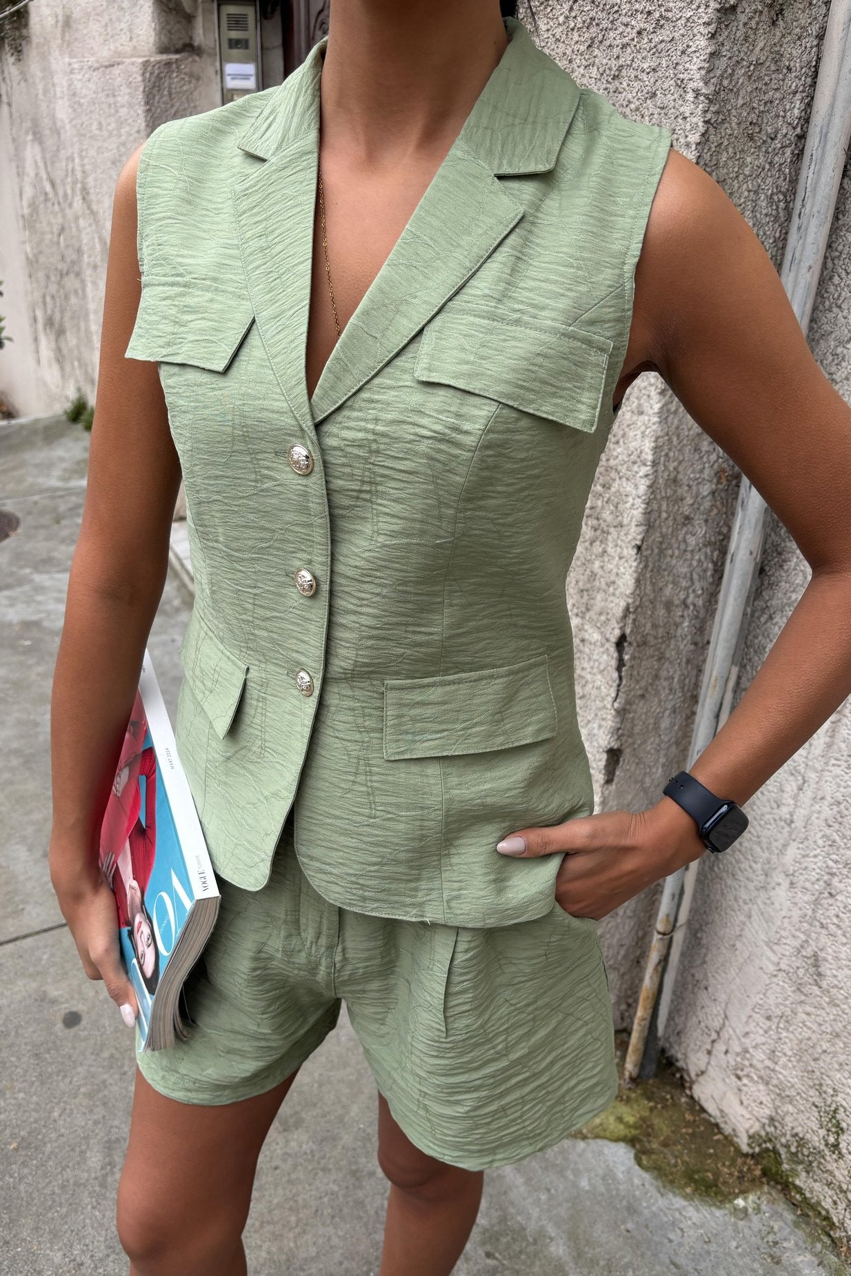 Vest Shorts Viscose Suit Green