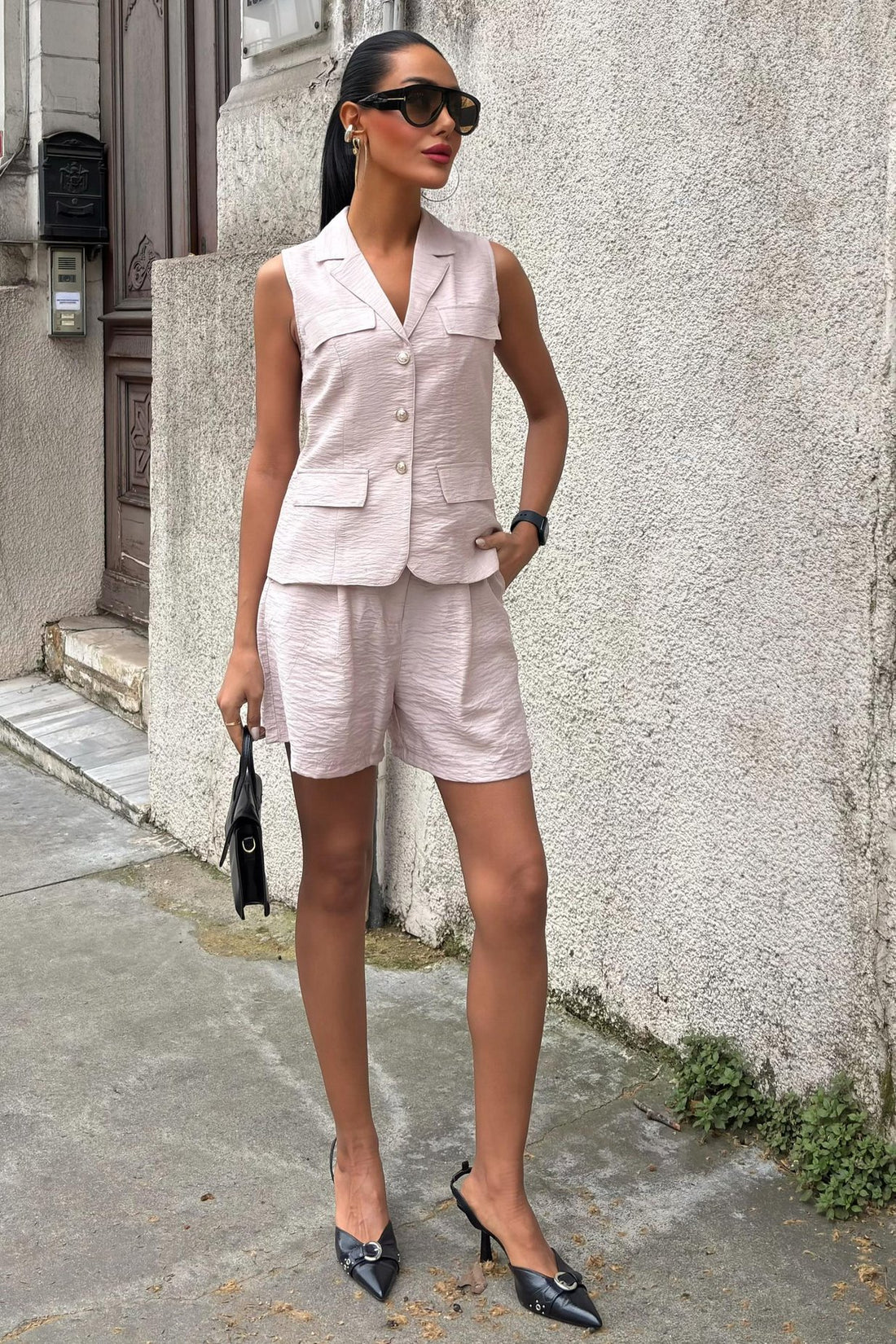 Vest Shorts Viscose Suit white