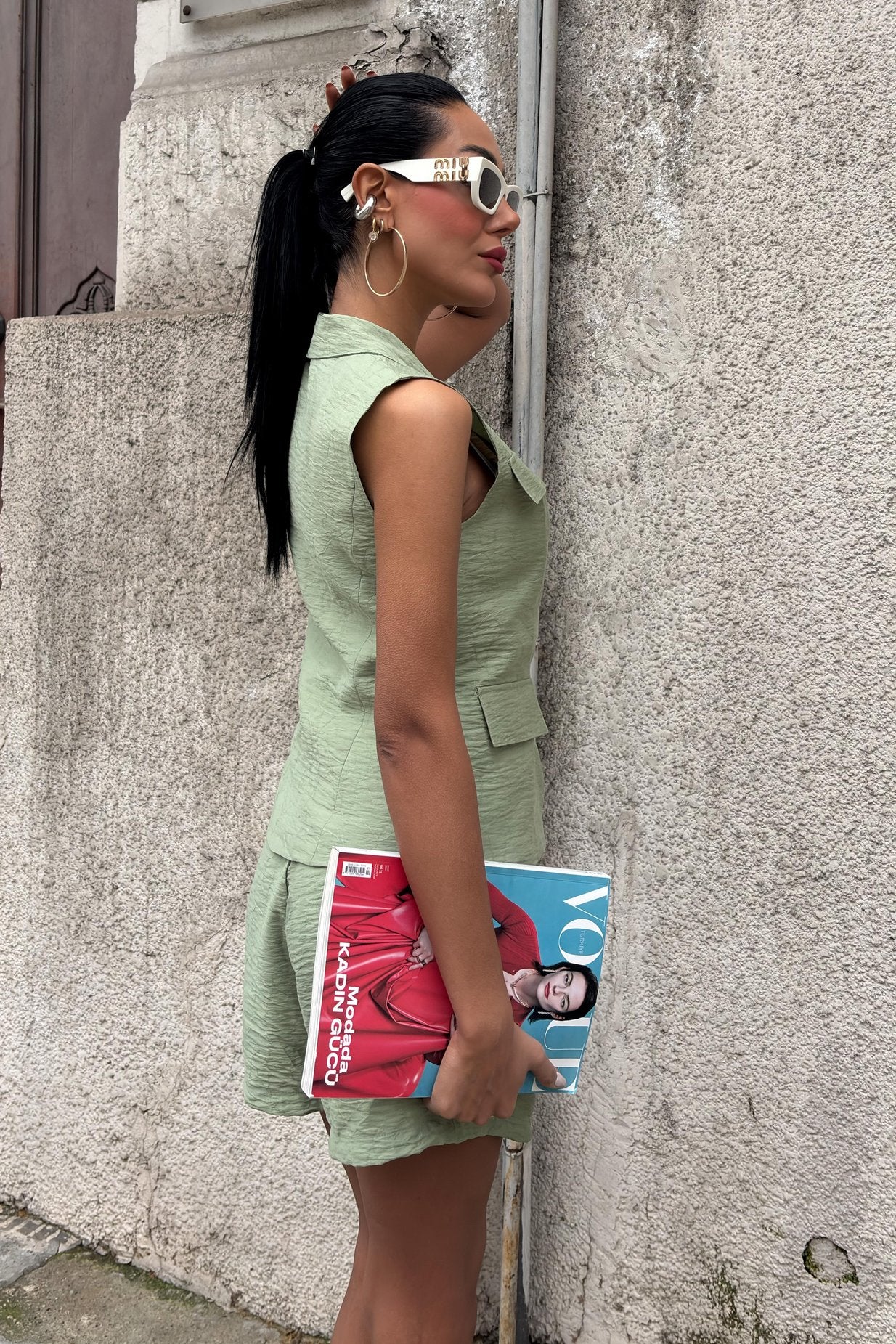 Vest Shorts Viscose Suit Green