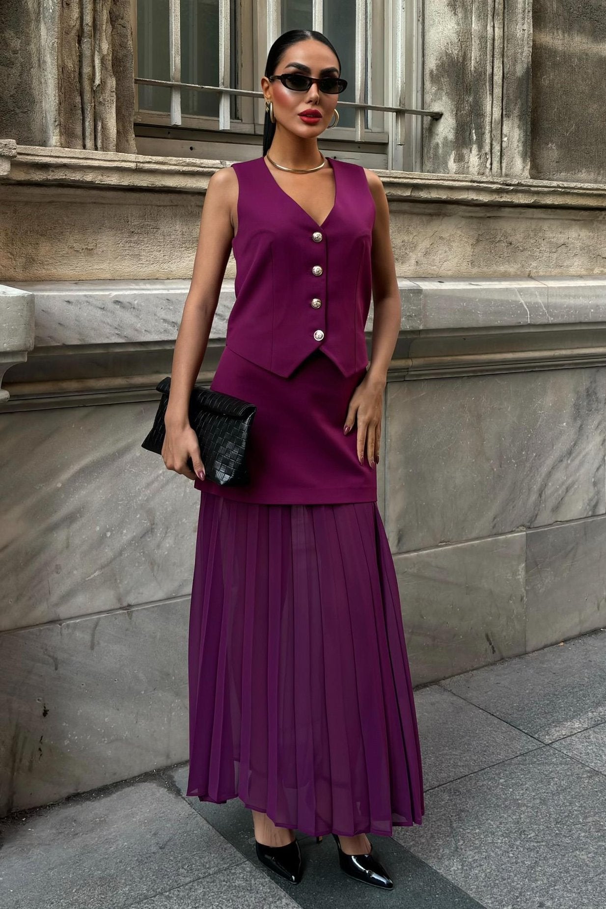 Premium Suit with Vest and Pleated Skirt
