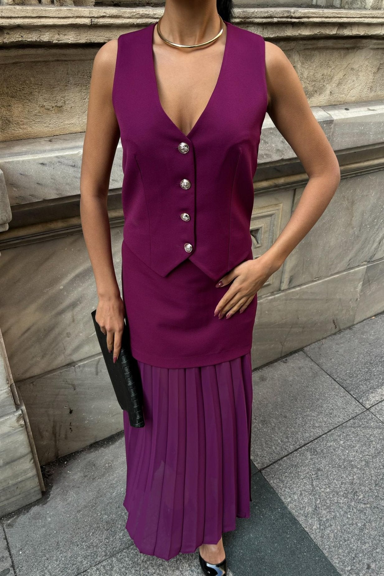 Premium Suit with Vest and Pleated Skirt