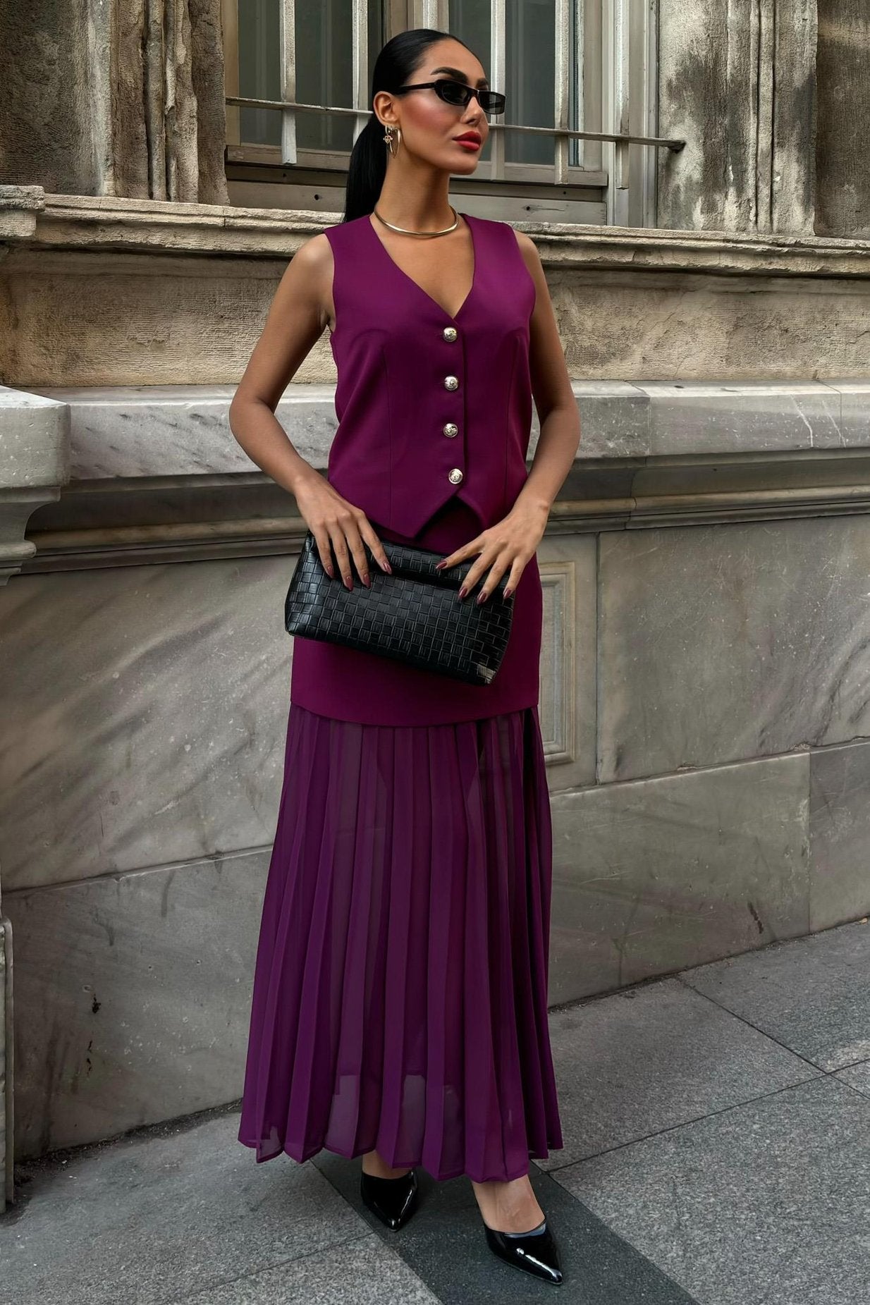 Premium Suit with Vest and Pleated Skirt
