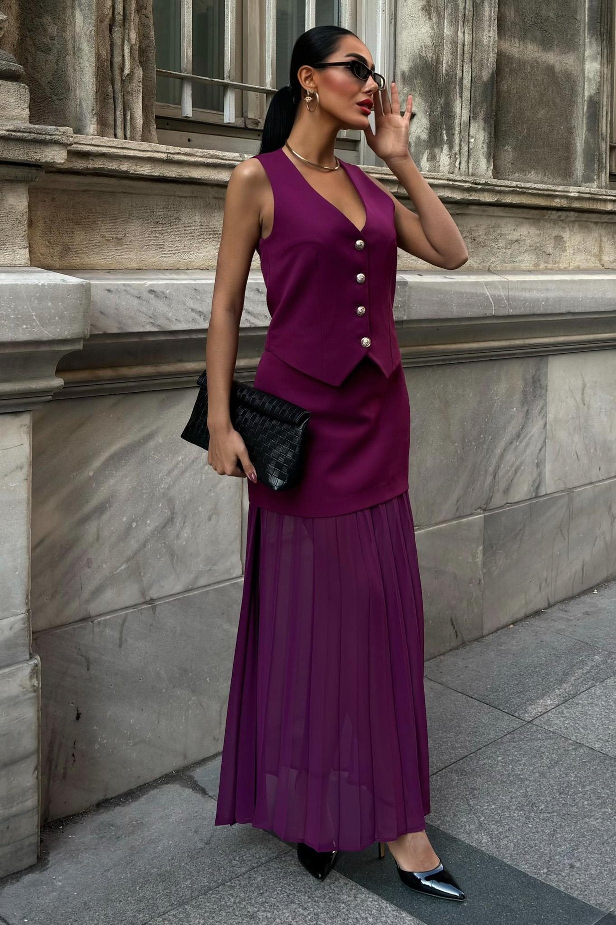 Premium Suit with Vest and Pleated Skirt