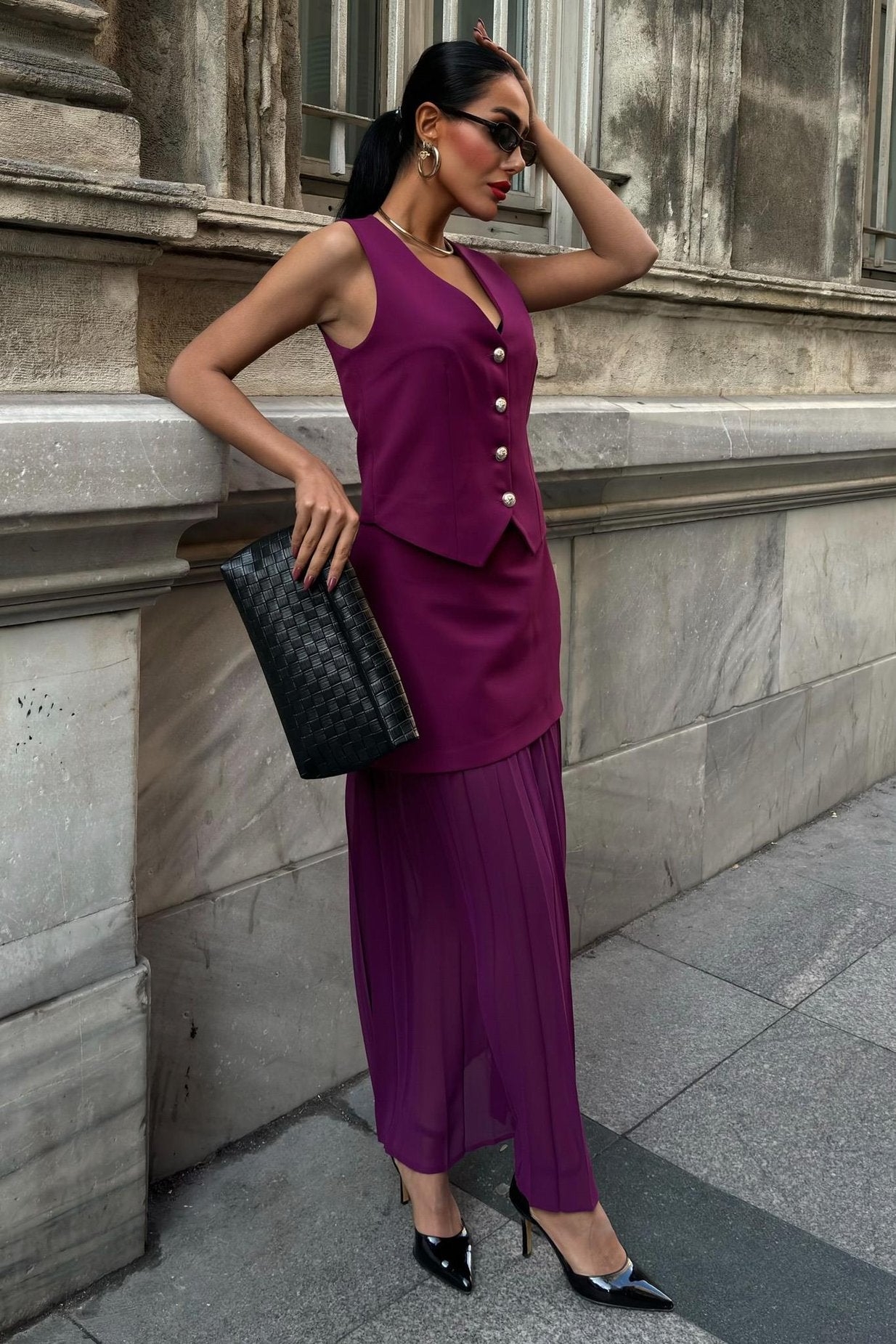 Premium Suit with Vest and Pleated Skirt