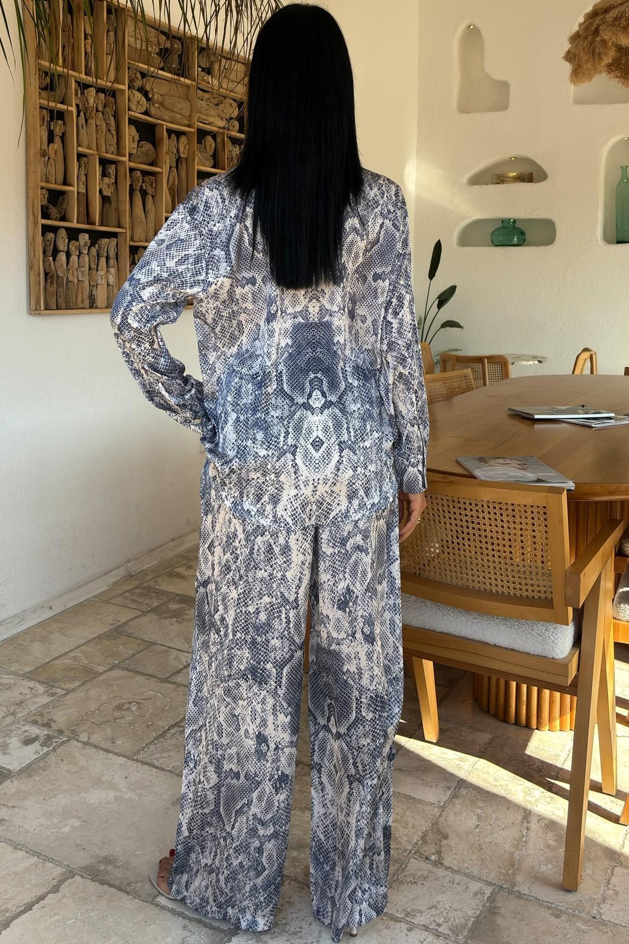 Snake Patterned Satin Casual Suit