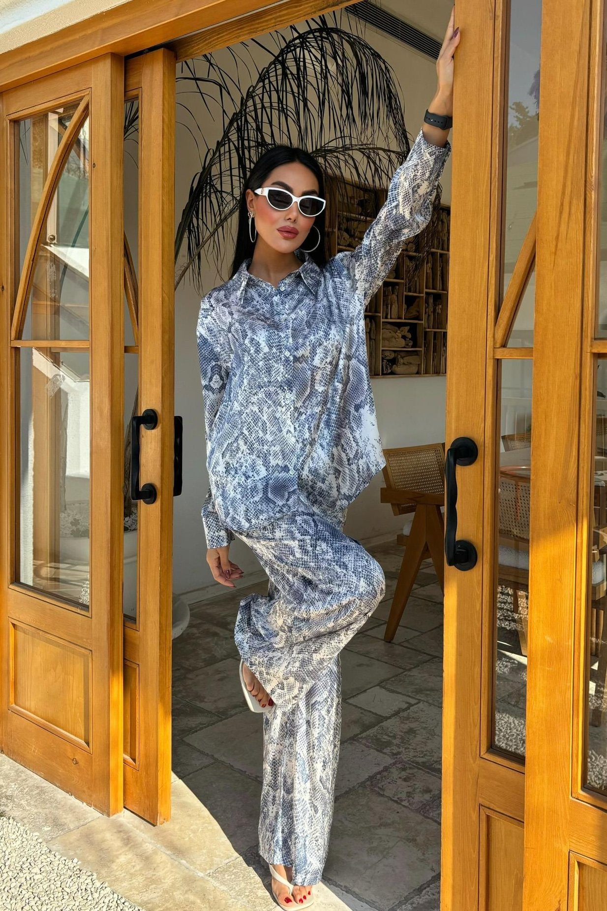 Snake Patterned Satin Casual Suit