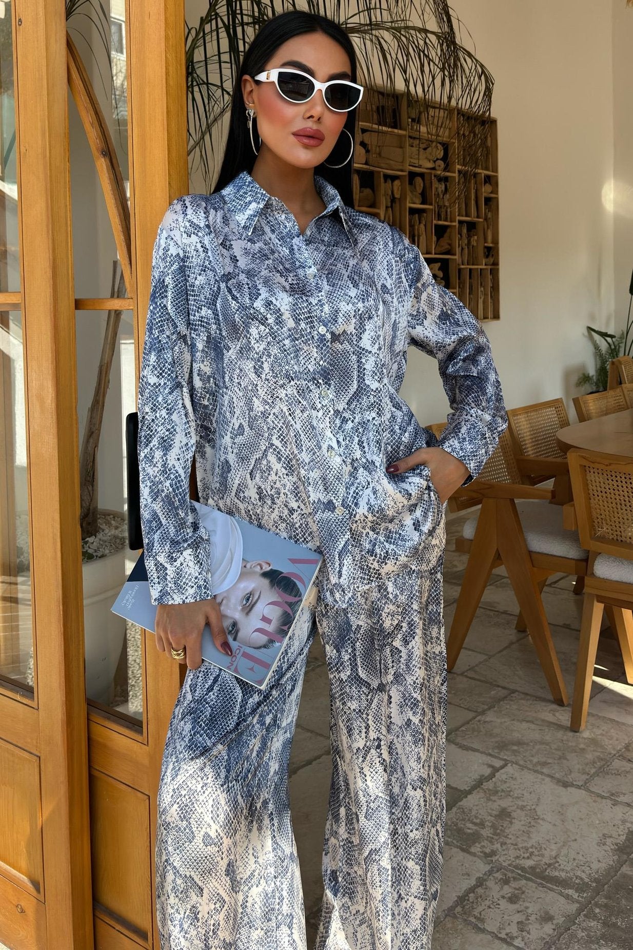 Snake Patterned Satin Casual Suit