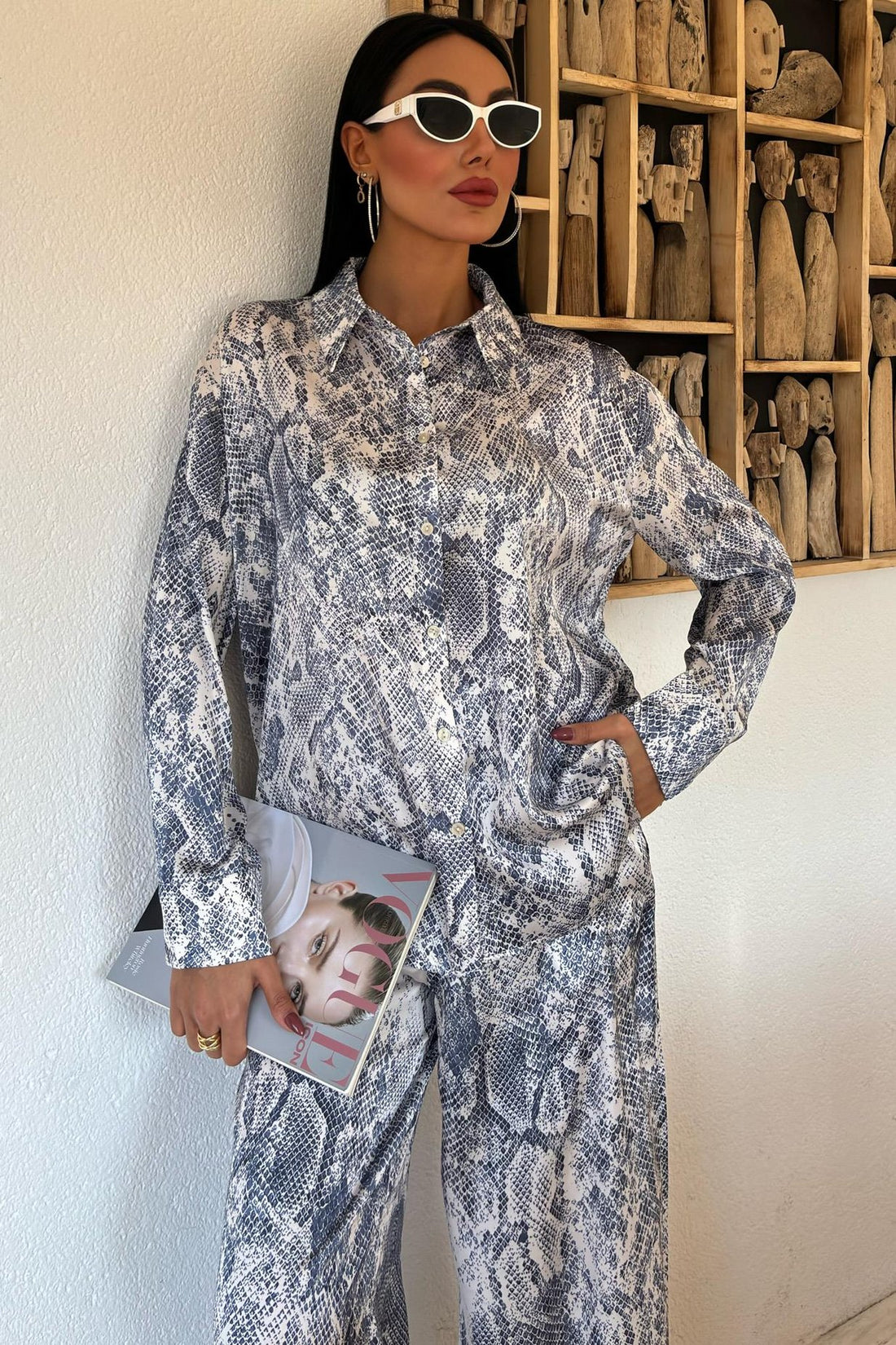 Snake Patterned Satin Casual Suit